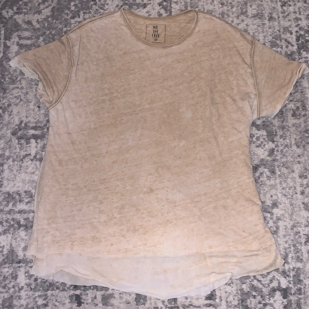Free People Tan Distressed Tshirt Size M